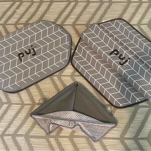 Gray Puj Bath Mat Set - kneeler, elbow pad, and corner caddy